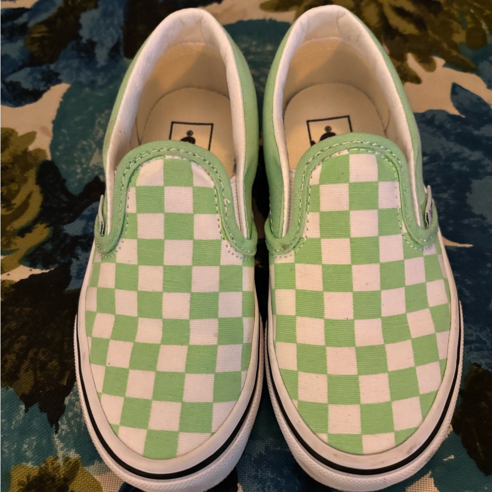 Vans Kids Green Checkered Slip-On Sneakers
